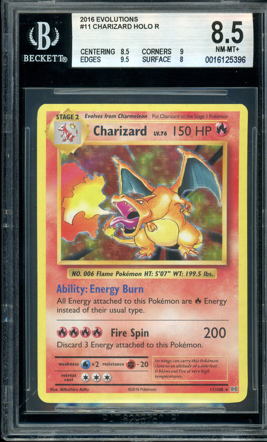 BGS 8.5 NM-MINT+ Charizard 11/108 XY Evolutions HOLO RARE Pokemon Card